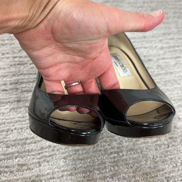 Jimmy Choo Black Patent Leather Luna Peep Toe Platform Heels 38.5/ 8.5 - Picture 12 of 14